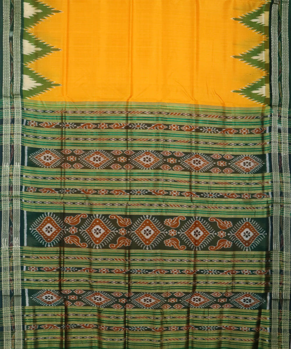 Yellow olive green silk handwoven khandua saree