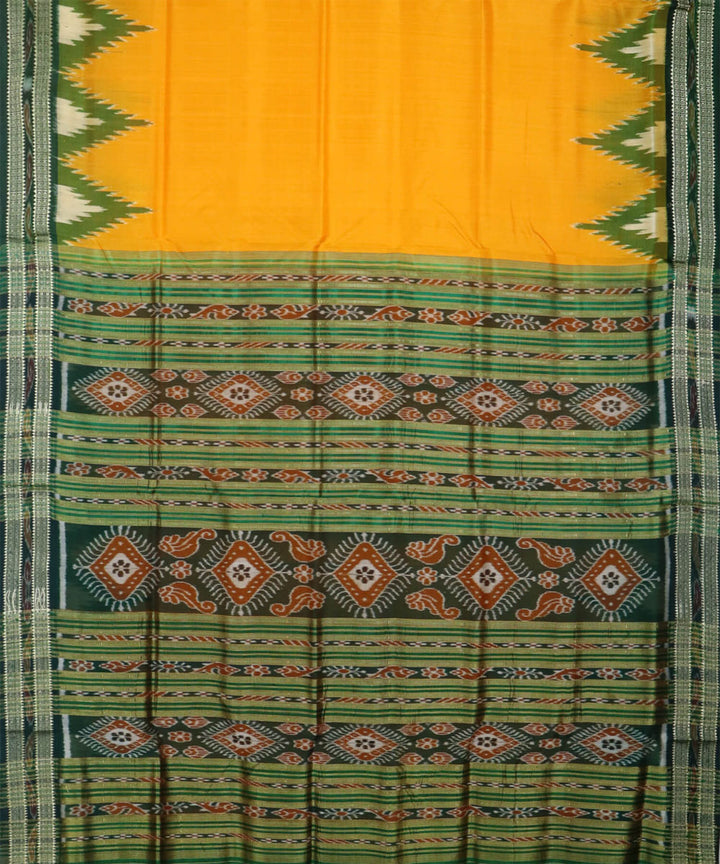 Yellow olive green silk handwoven khandua saree