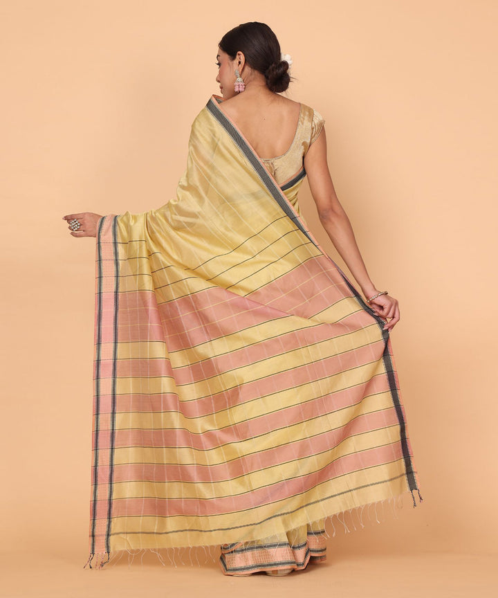 Gold black cotton silk handloom maheshwari saree