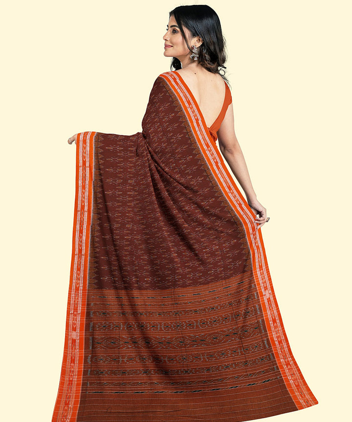 Maroon orange cotton handwoven nuapatna saree