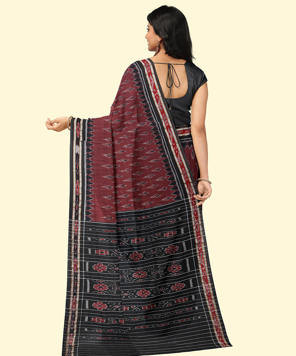 Maroon black cotton handloom nuapatna saree