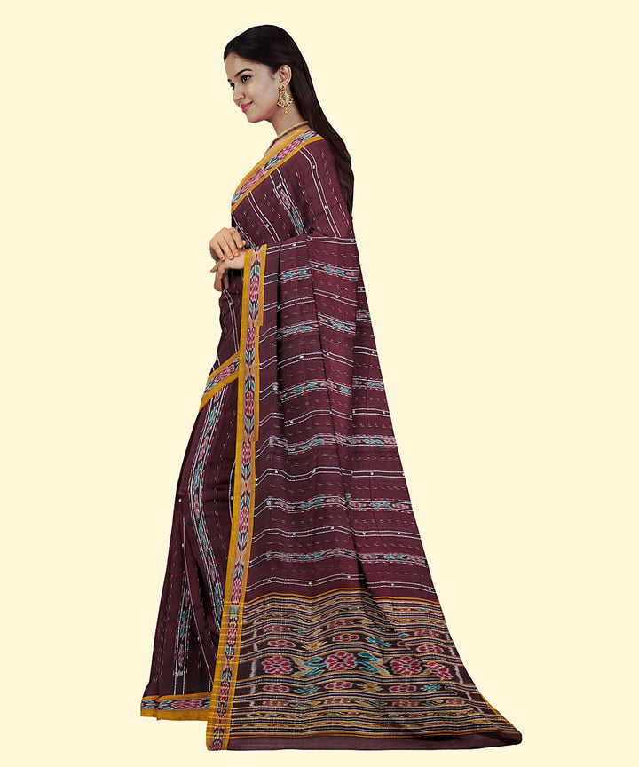 Burgundy mustard cotton handwoven nuapatna saree