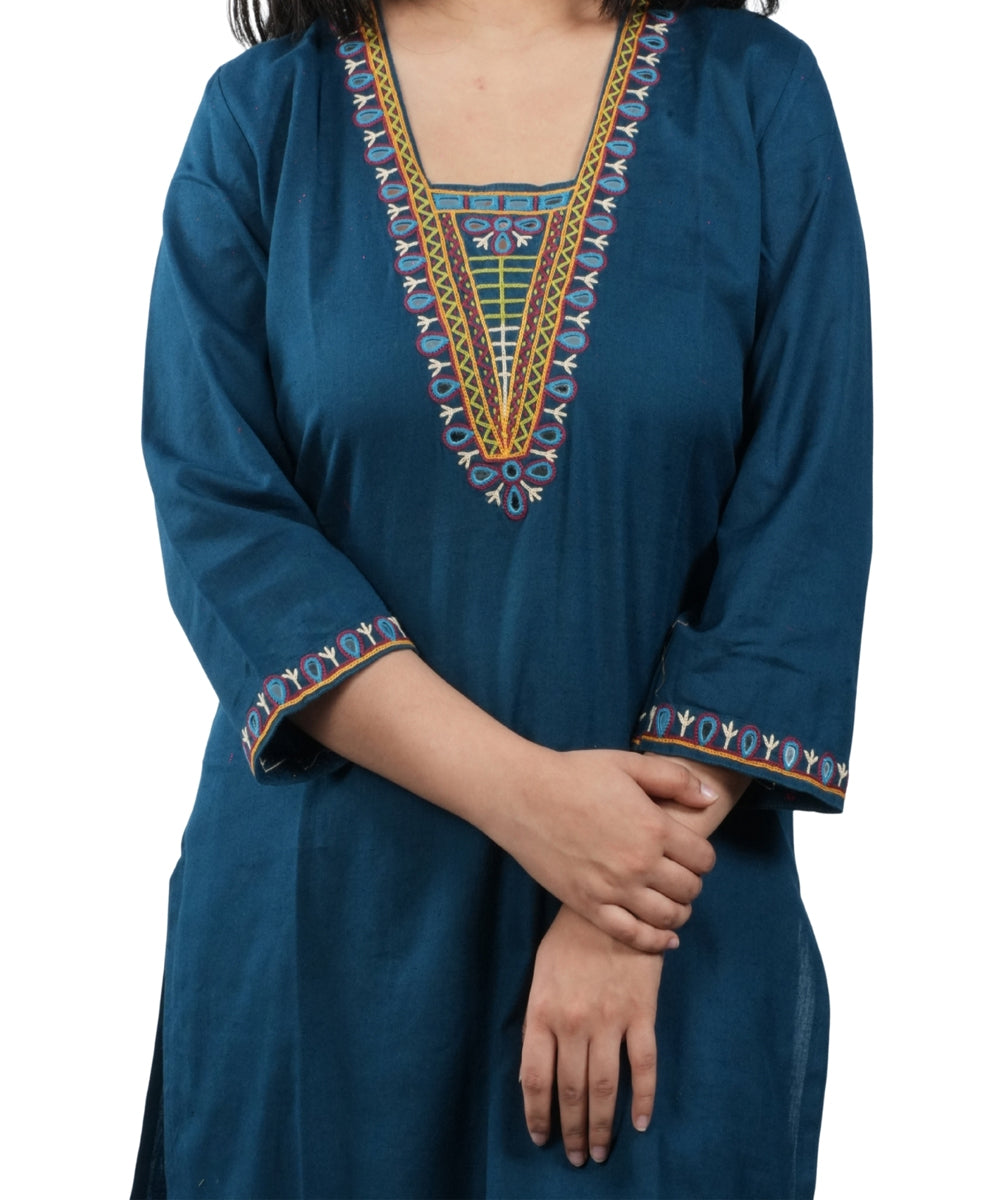 Navy Blue Soi Hand Cotton Embroidered Kurti