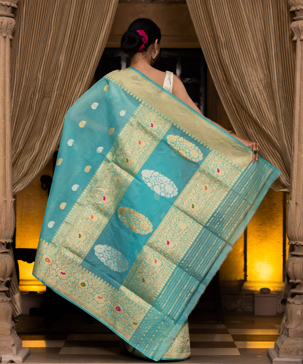 Sky blue handwoven silk banarasi saree