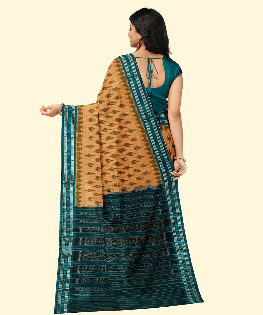 Orange dark green cotton handwoven nuapatna saree