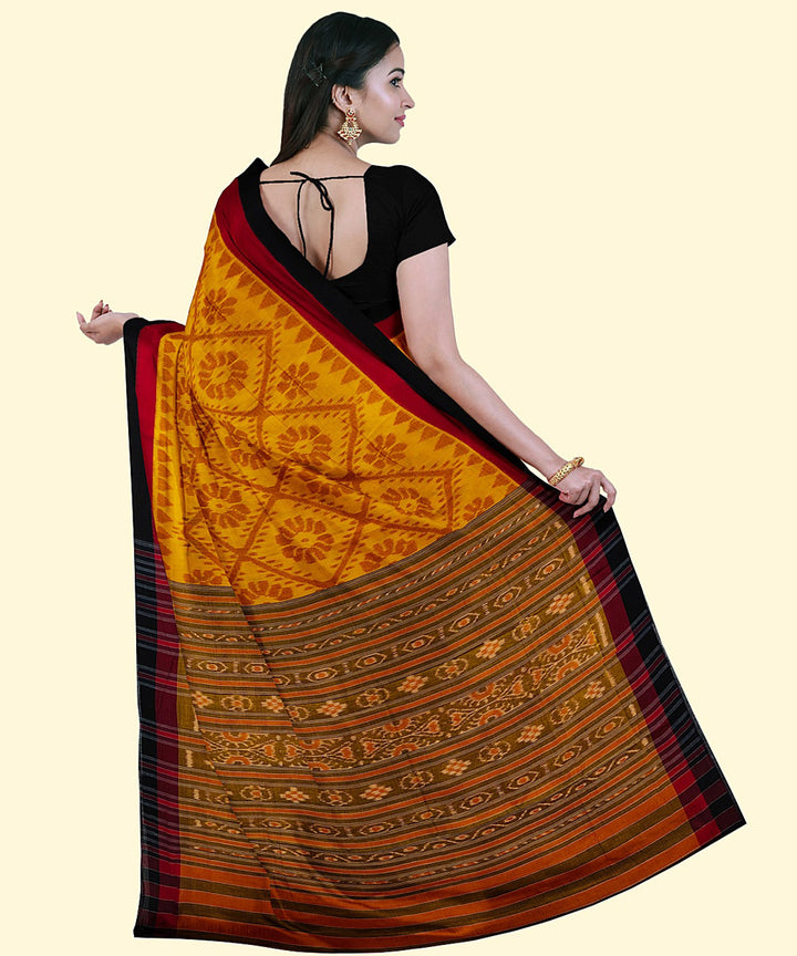 Orange red black cotton handwoven nuapatna saree