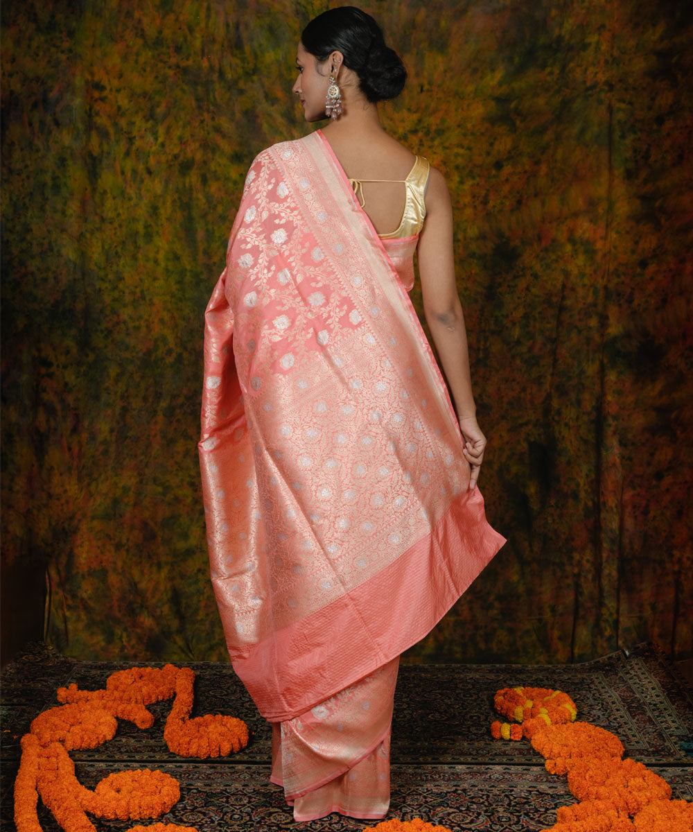 Peach silk handwoven banarasi saree