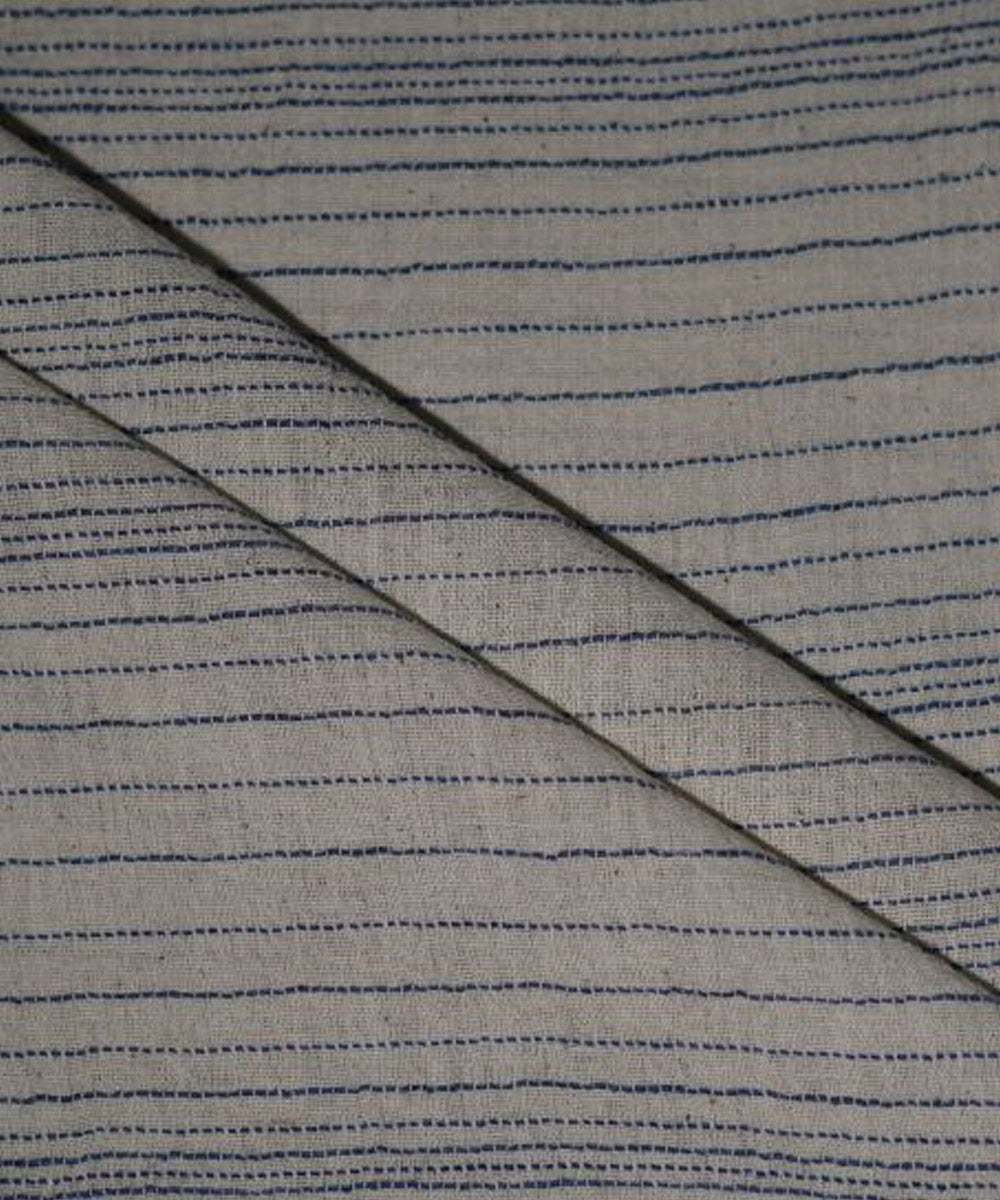 Navy blue horizontal stripe cream handwoven cotton kala cotton fabric