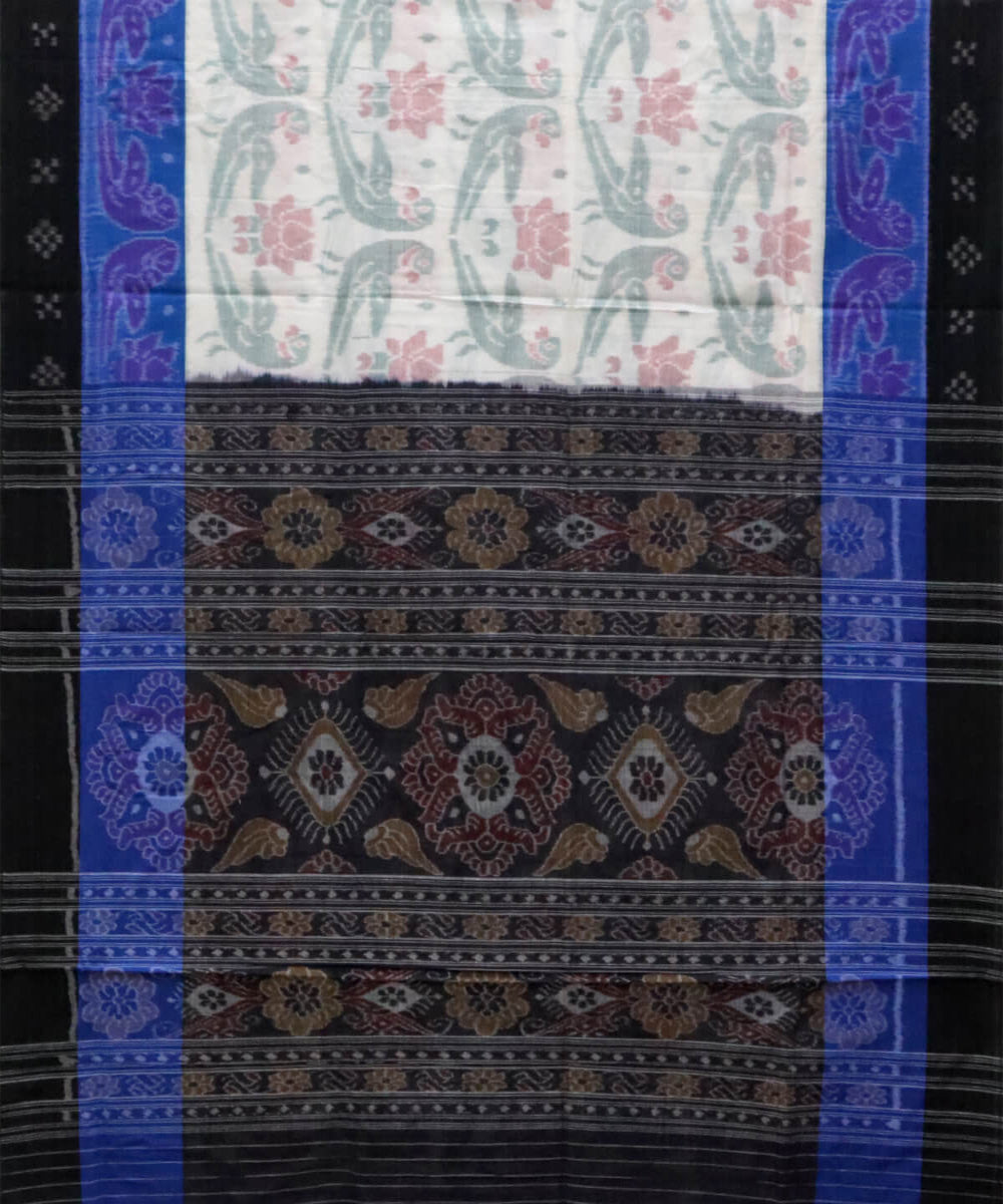 White black flower design cotton handwoven nuapatna saree