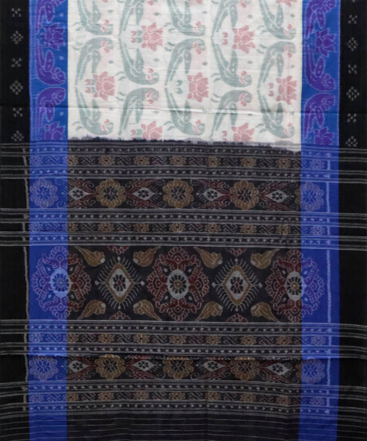 White black flower design cotton handwoven nuapatna saree
