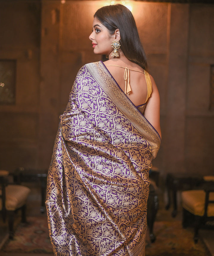 Navy blue handwoven silk banarasi saree