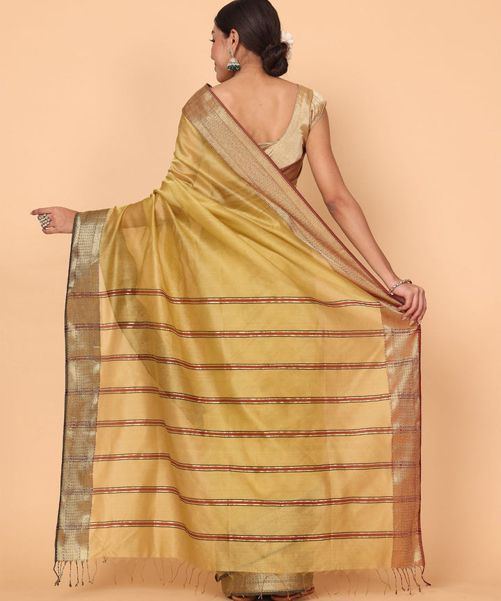 Gold cotton silk handloom maheshwari saree