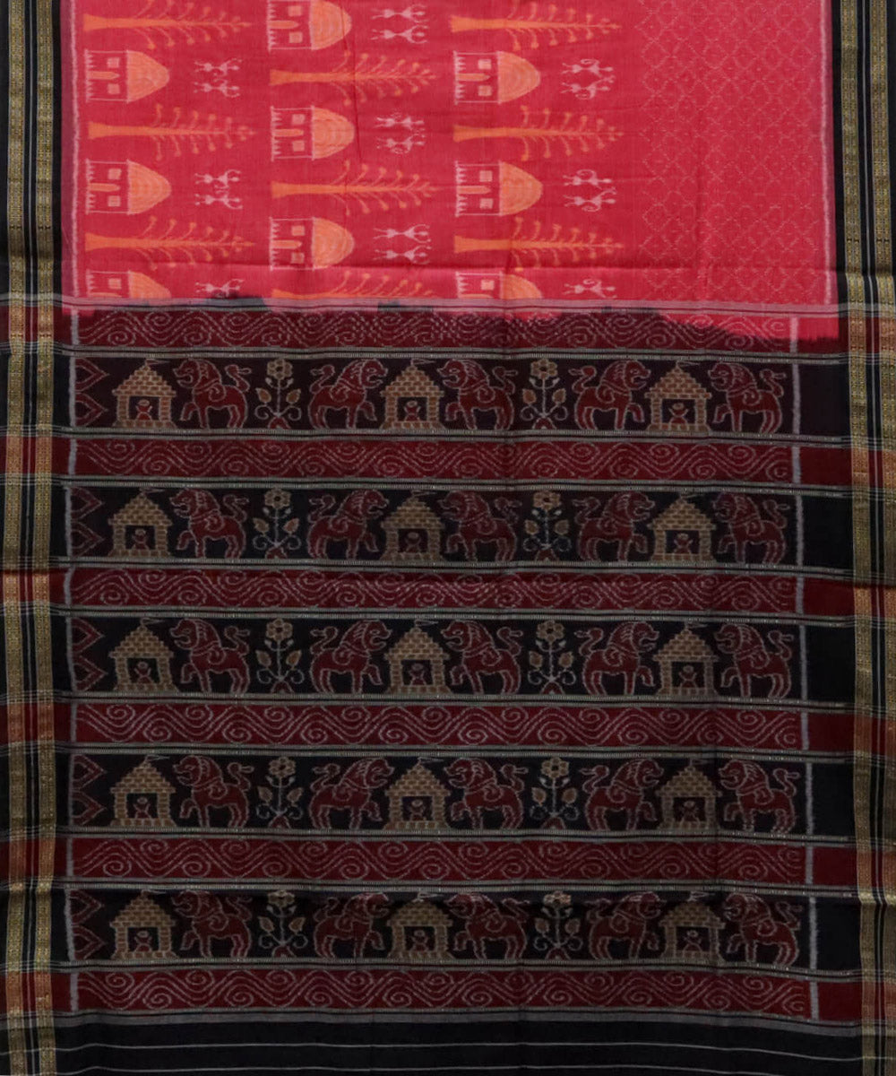 Red black cotton tribal motif handwoven nuapatna saree