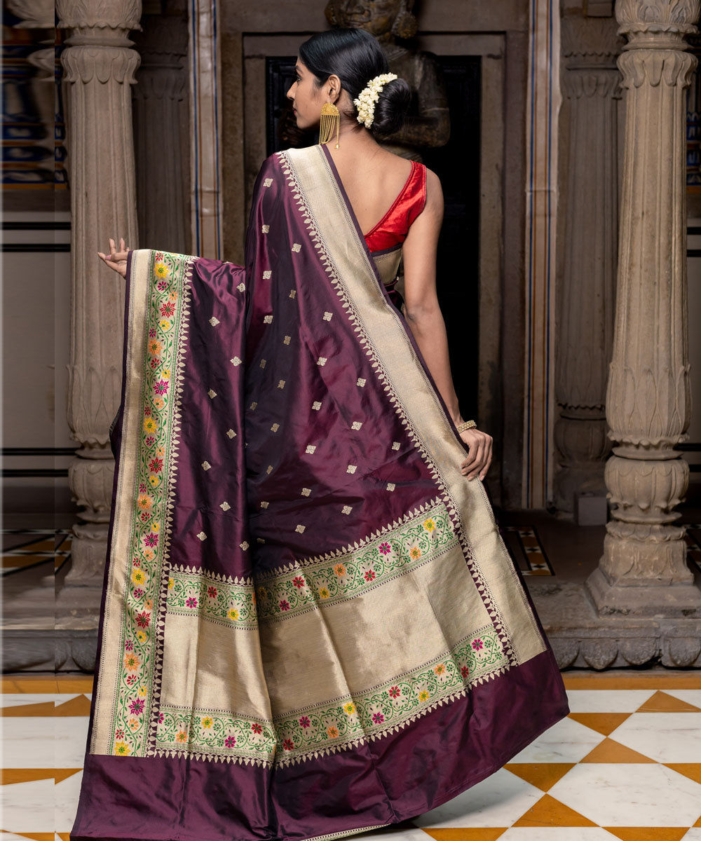 Dark coffee handwoven banarasi silk saree