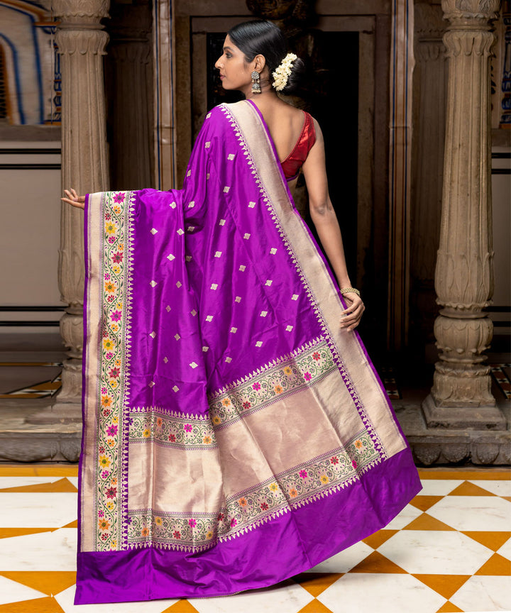 Purple handwoven silk banarasi saree
