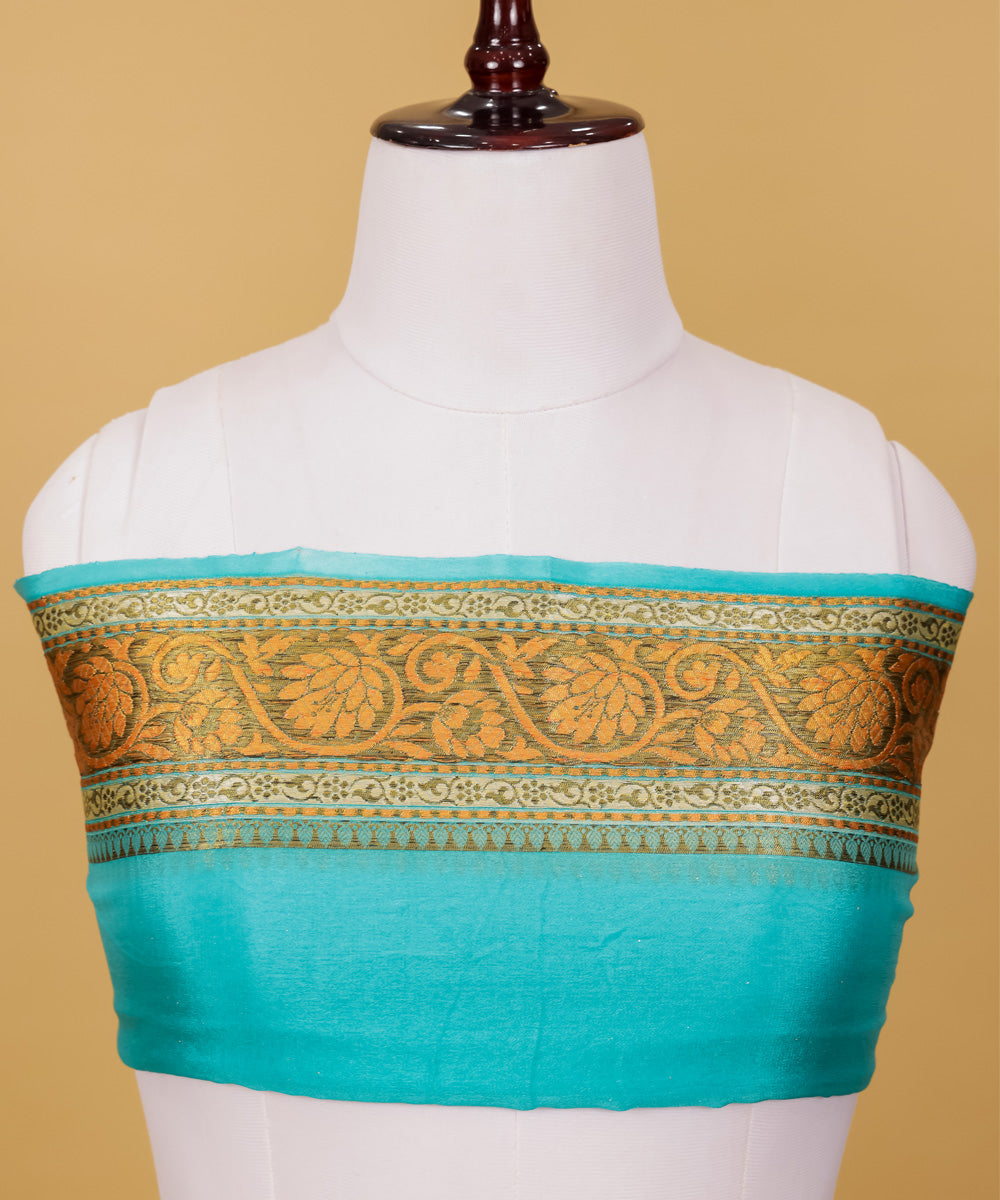 Teal green diagonal stripe silk handwoven banarasi saree