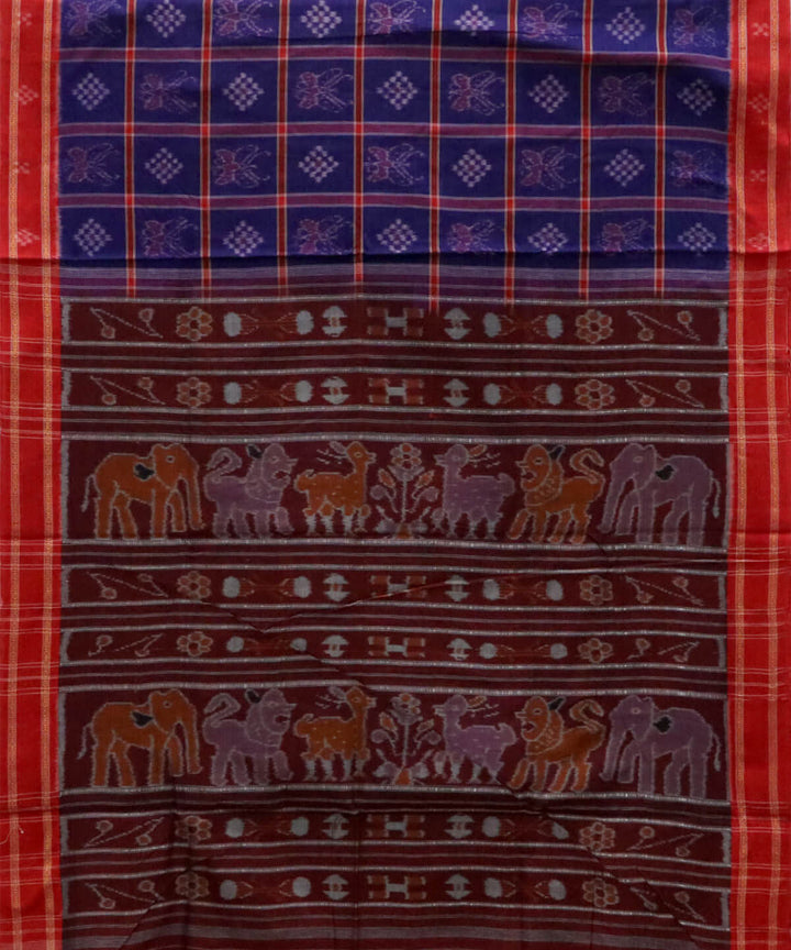 Navy blue maroon cotton handwoven nabakothi nuapatna saree