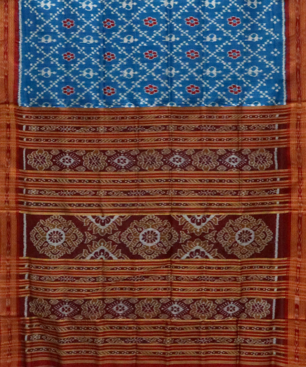 Sky blue black silk handwoven tribal motif khandua saree
