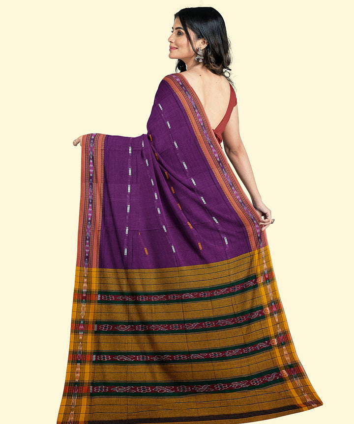 Purple yellow cotton handwoven nuapatna saree