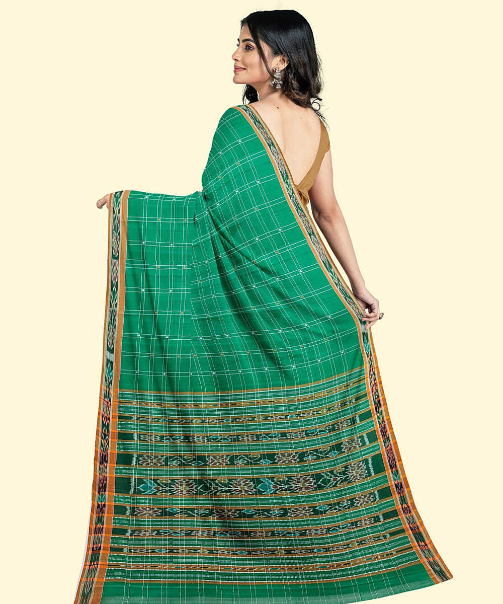 Lime green brown cotton handwoven nuapatna saree