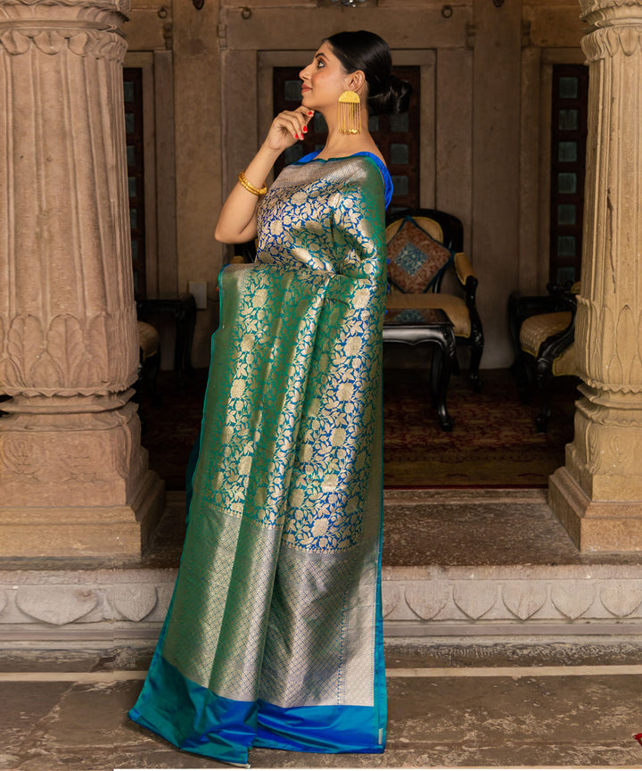 Deep green silk handwoven banarasi saree