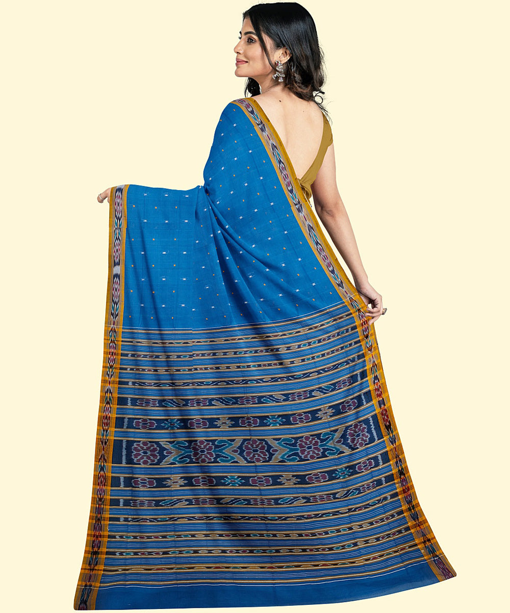 Royal blue mustard cotton handwoven nuapatna saree