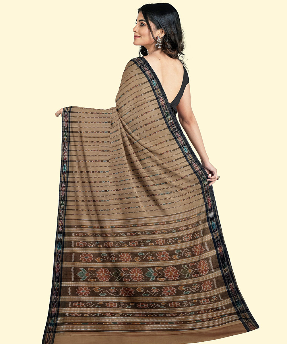 Beige grey cotton handwoven nuapatna saree