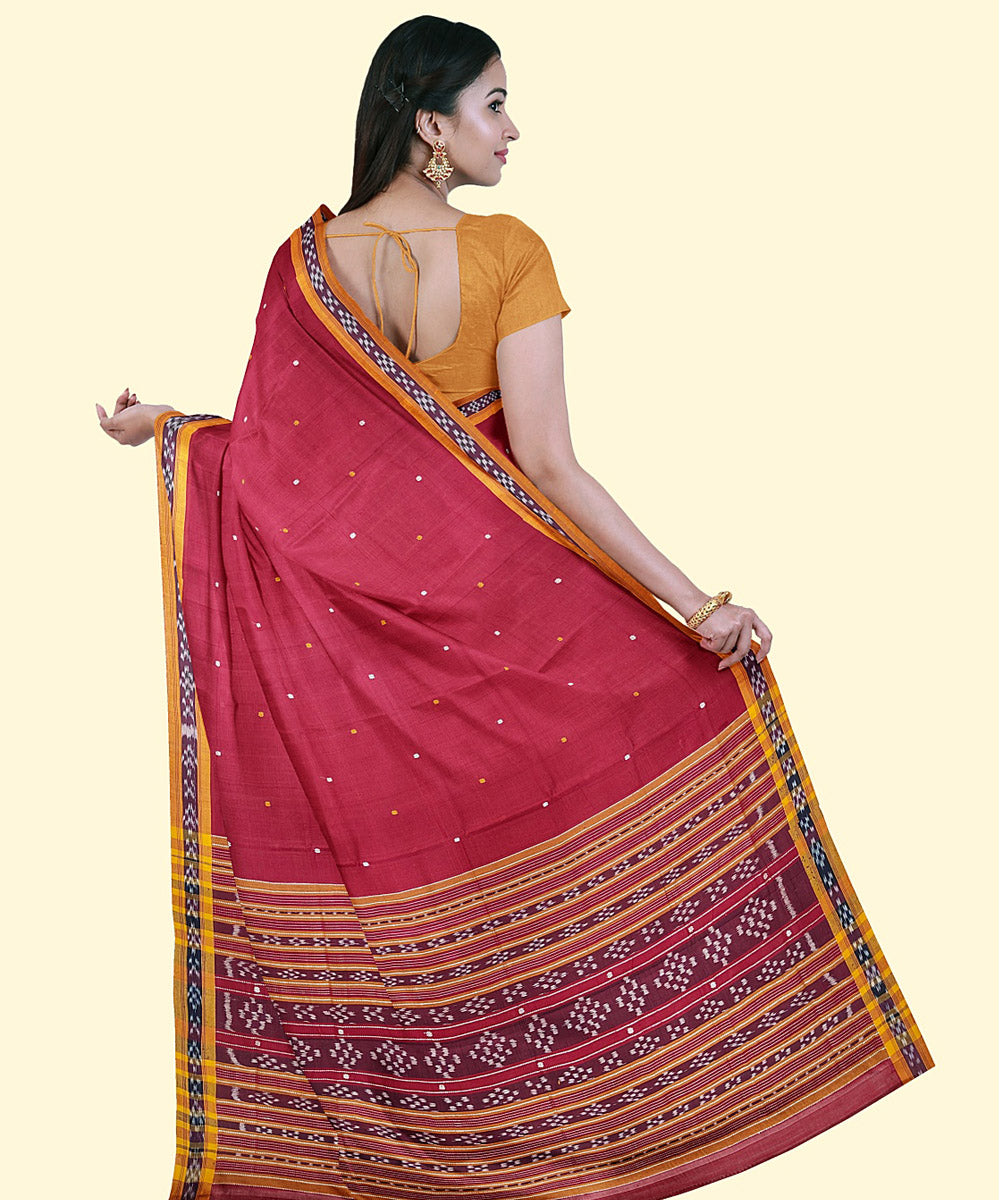 Maroon brown cotton handwoven nuapatna saree