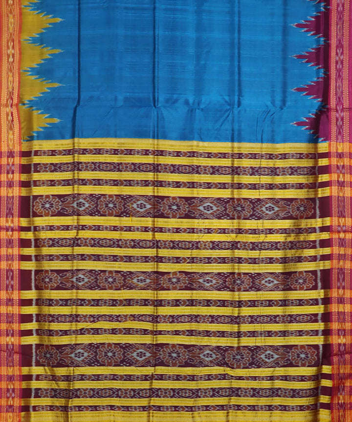 Cyan blue multicolour silk handwoven khandua saree