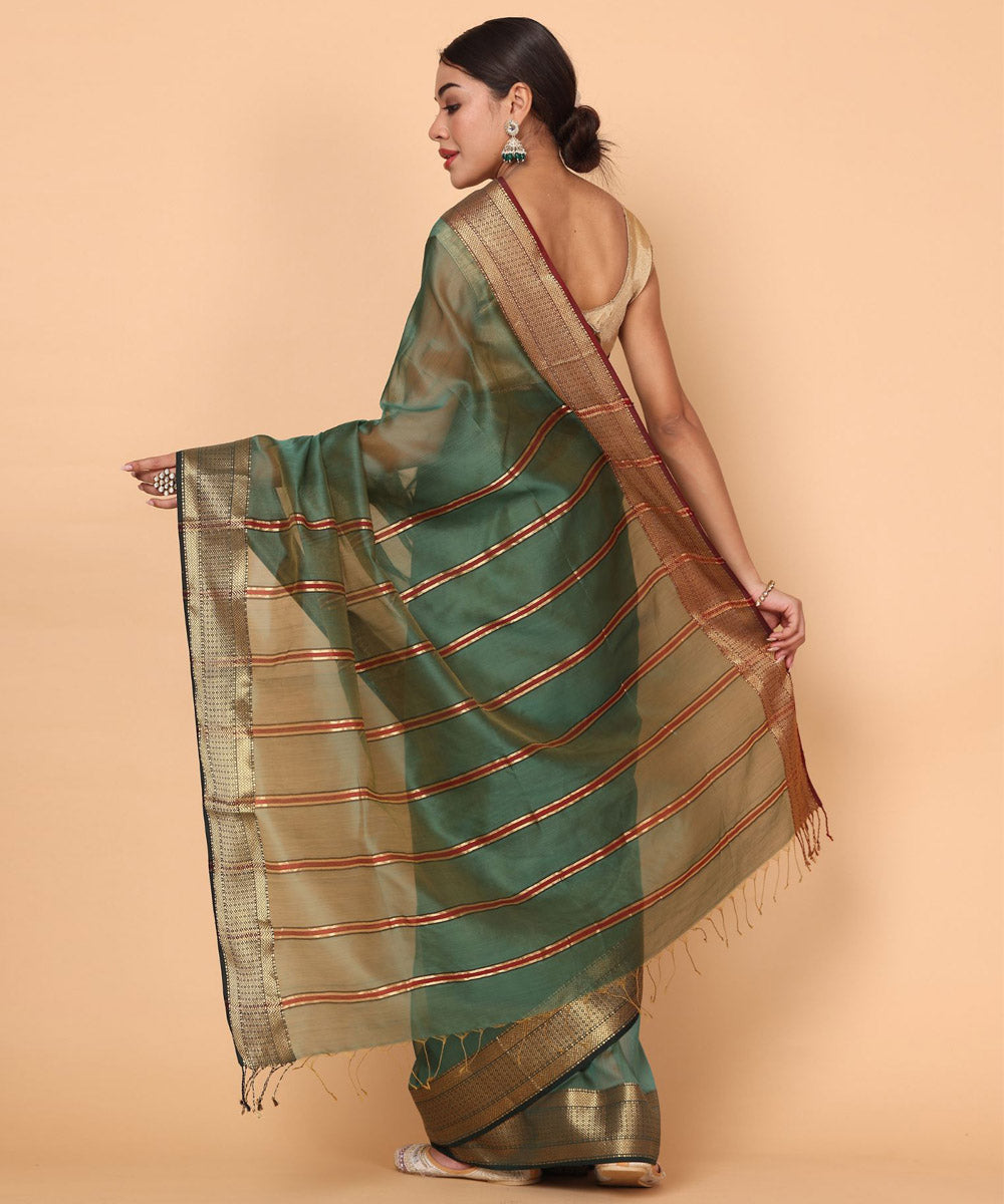 Dark green cotton silk handloom maheshwari saree