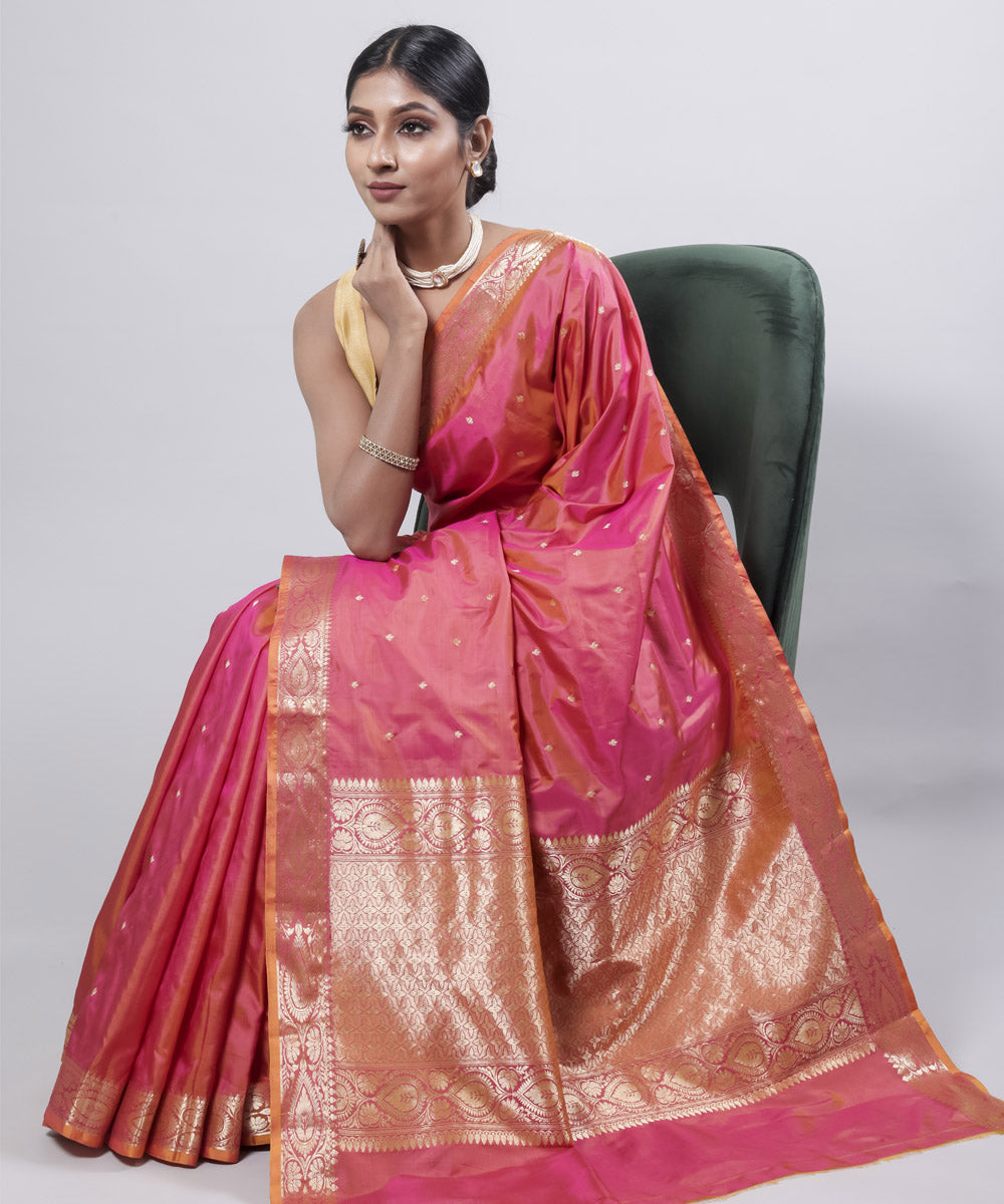 Pink silk handwoven banarasi saree