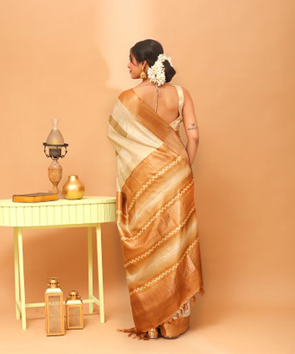 Mustard camel chhattisgarh handloom tussar silk saree