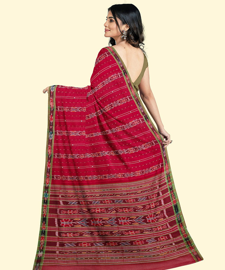 Red light green cotton handwoven nuapatna saree