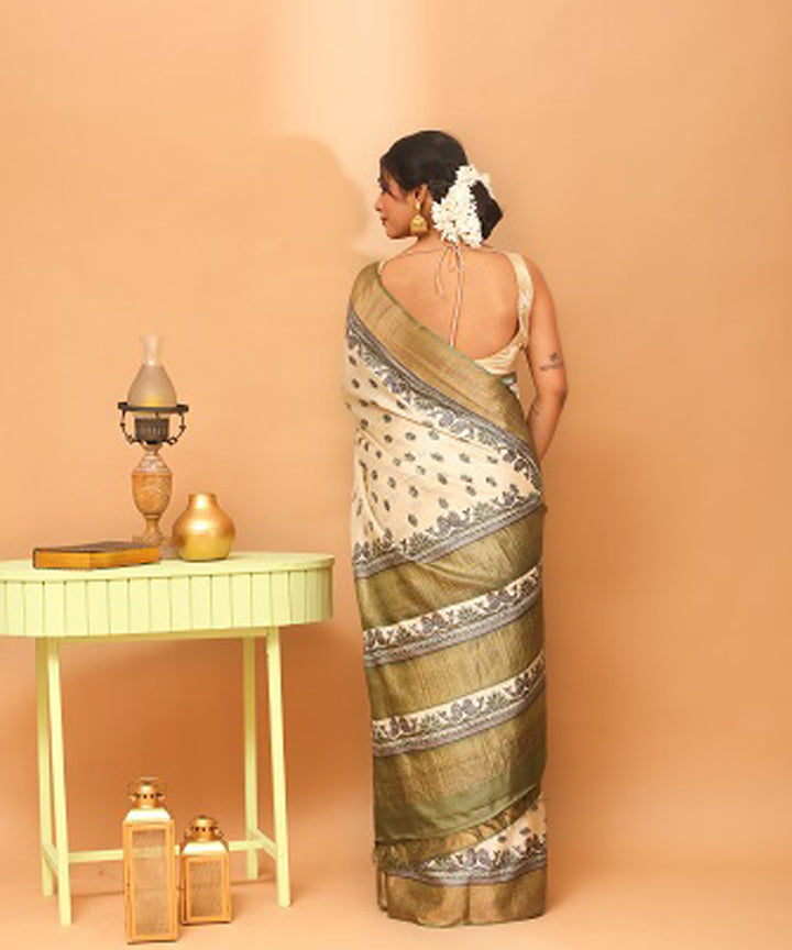 Kosa olive green chhattisgarh handloom tussar silk saree