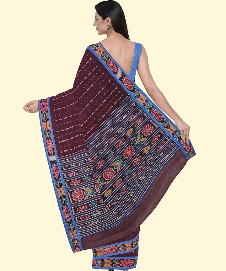 Burgundy powder blue cotton handwoven nuapatna saree