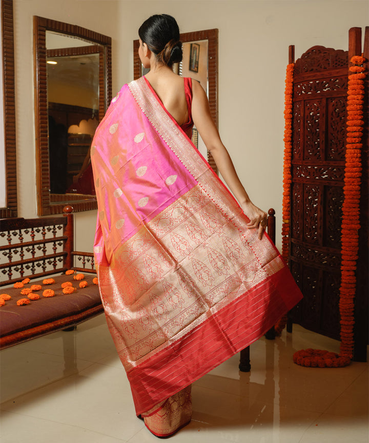 Pink banarasi handwoven silk saree