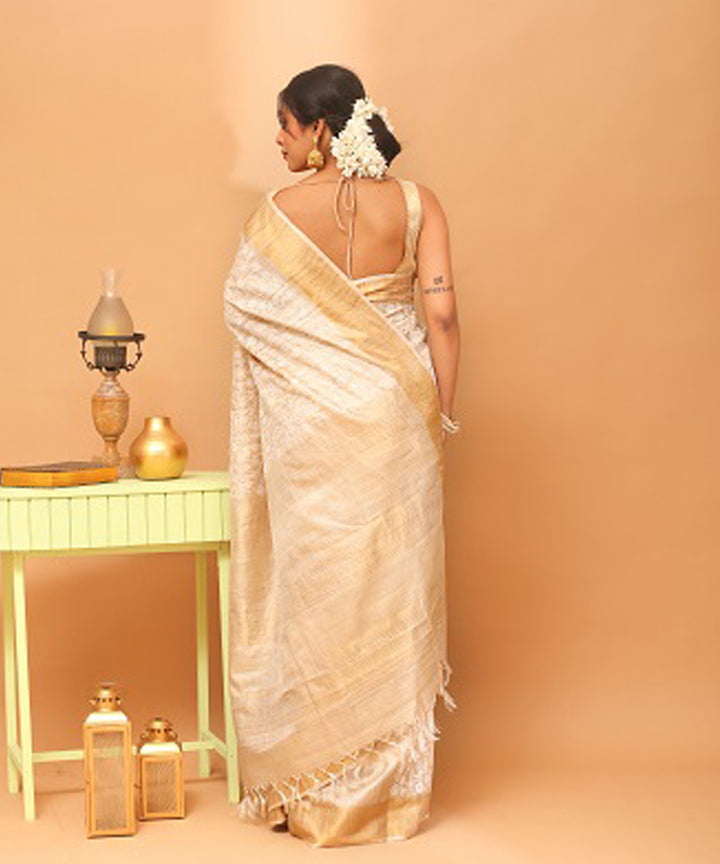 Natural offwhite chhattisgarh tussar silk handloom saree