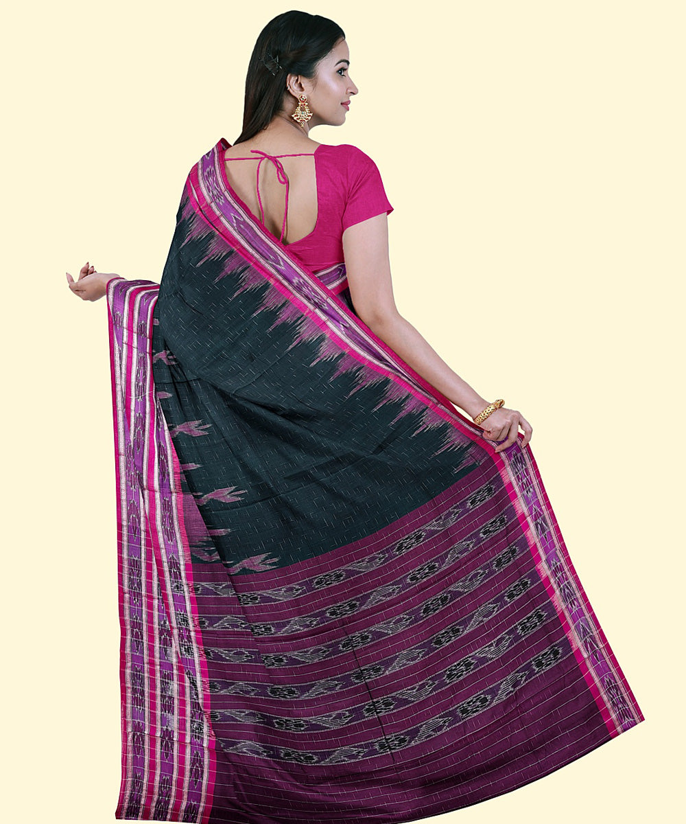 Dark green purple cotton handwoven nuapatna saree