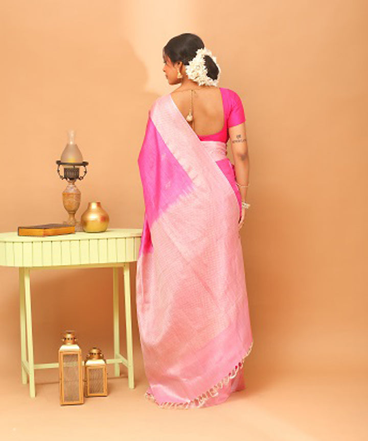 Rose pink chhattisgarh handloom jala tussar silk saree