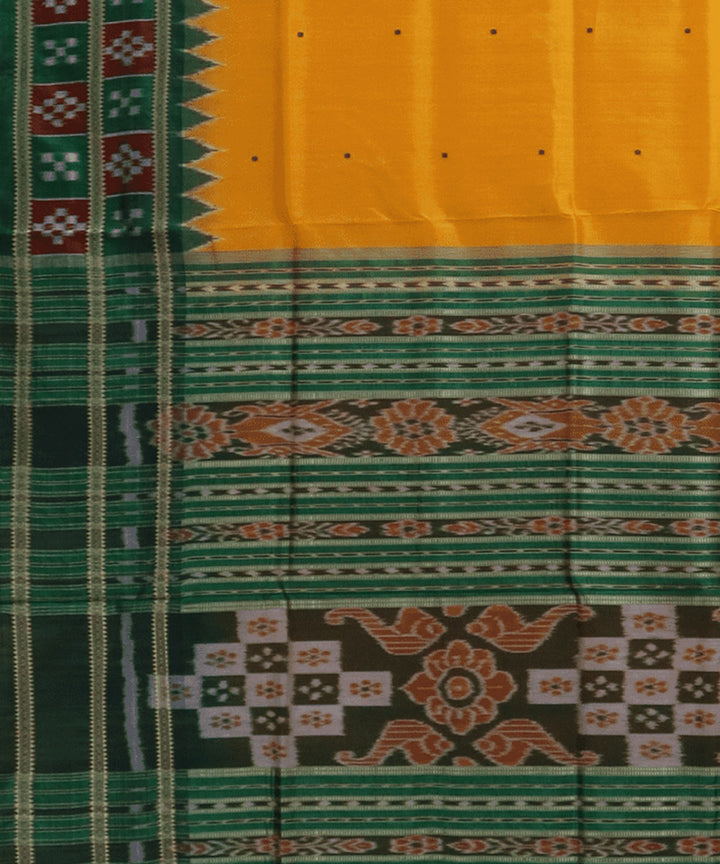 Golden rod green silk handwoven khandua saree