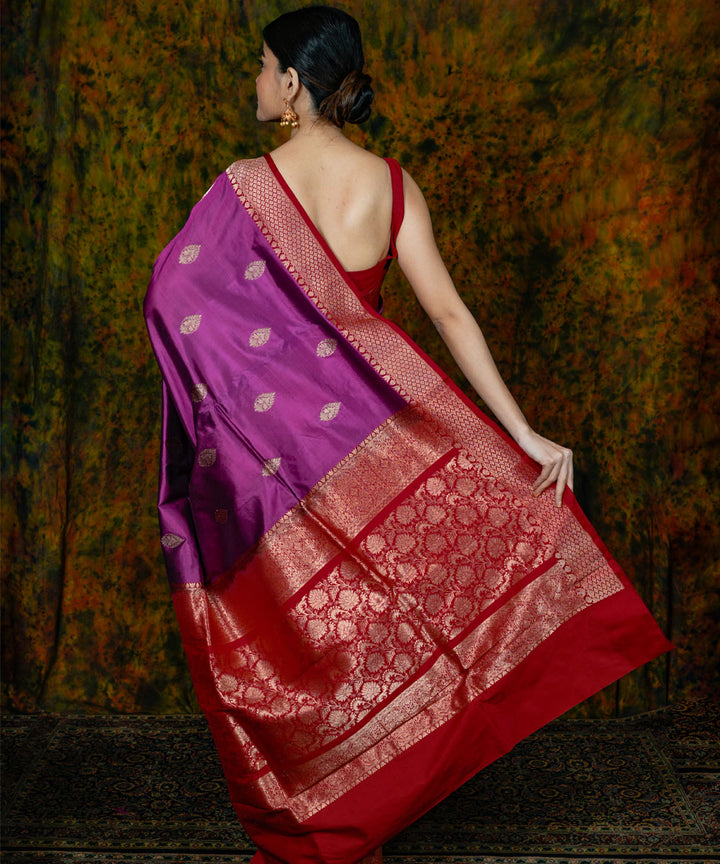 Magenta red silk handwoven banarasi saree