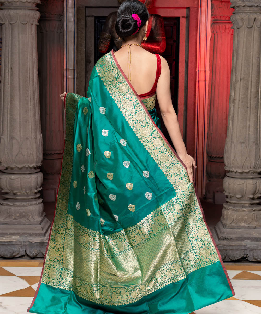 Dark green handwoven banarasi silk saree