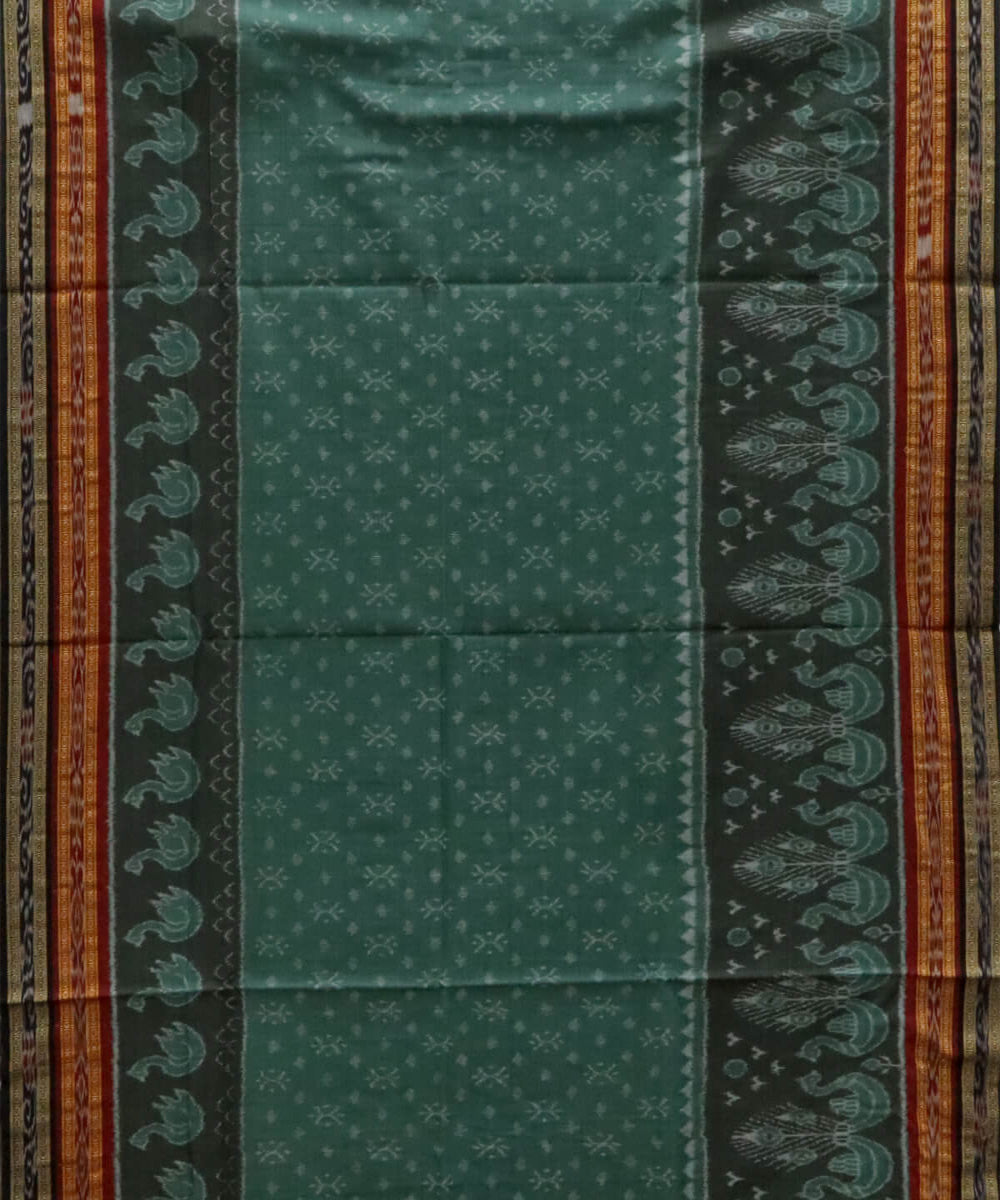 Dark green black peacock motif cotton handwoven nuapatna saree