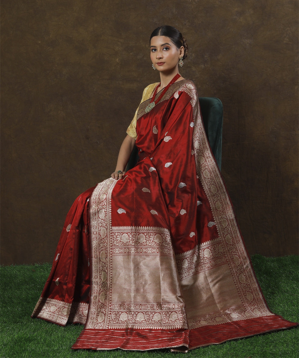 Maroon handwoven banarasi silk saree