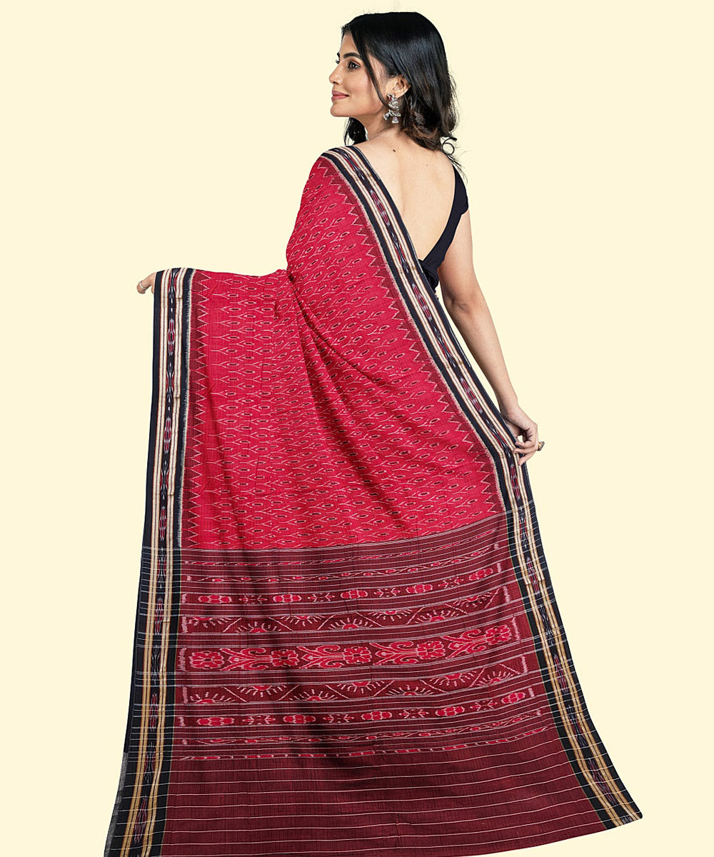 Red black cotton handloom nuapatna saree