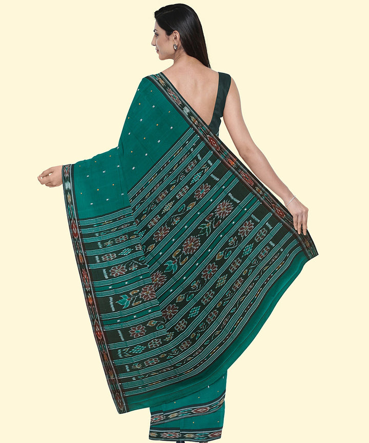 Dark green grey cotton handwoven nuapatna saree