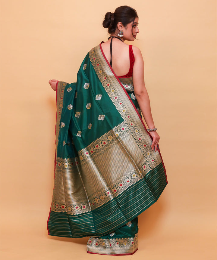 Dark green handwoven banarasi silk saree