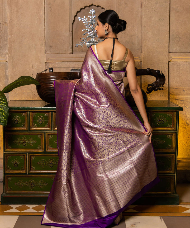 Purple banarasi handwoven silk saree
