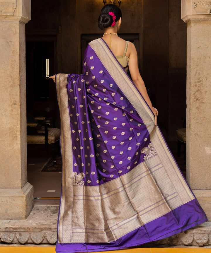 Navy blue handwoven silk banarasi saree