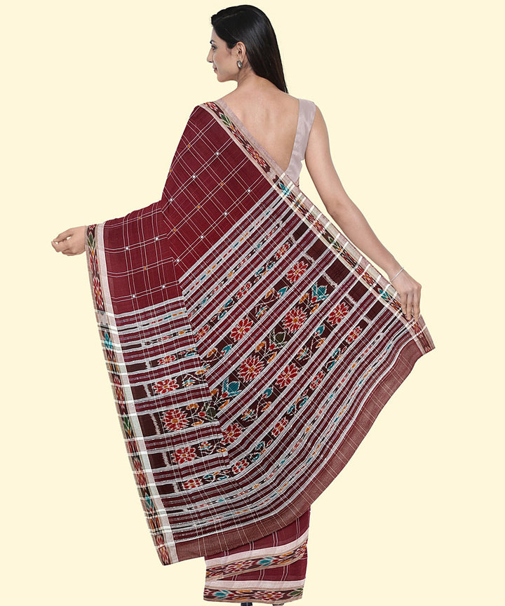 Burgundy grey cotton handwoven nuapatna saree